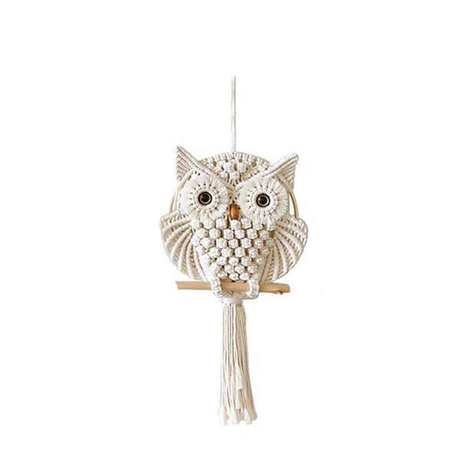 Beige Macrame Owl Wall Hanging, Small