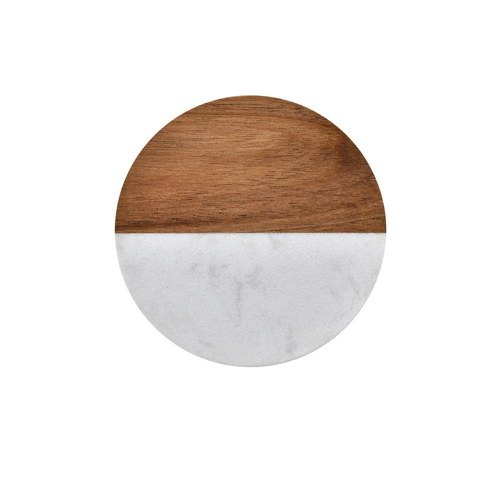 Round White Marble and Acacia Wood Coaster